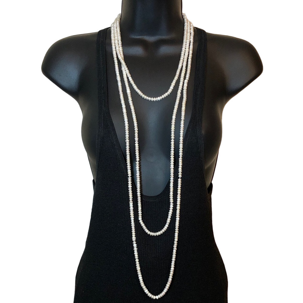 Genuine cultured freshwater button pearls necklace extra long 102 inch necklace - Picture 2 of 6